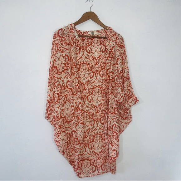 Ya Los Angeles Sweaters - YA los Angelas orange white patterned kimono top